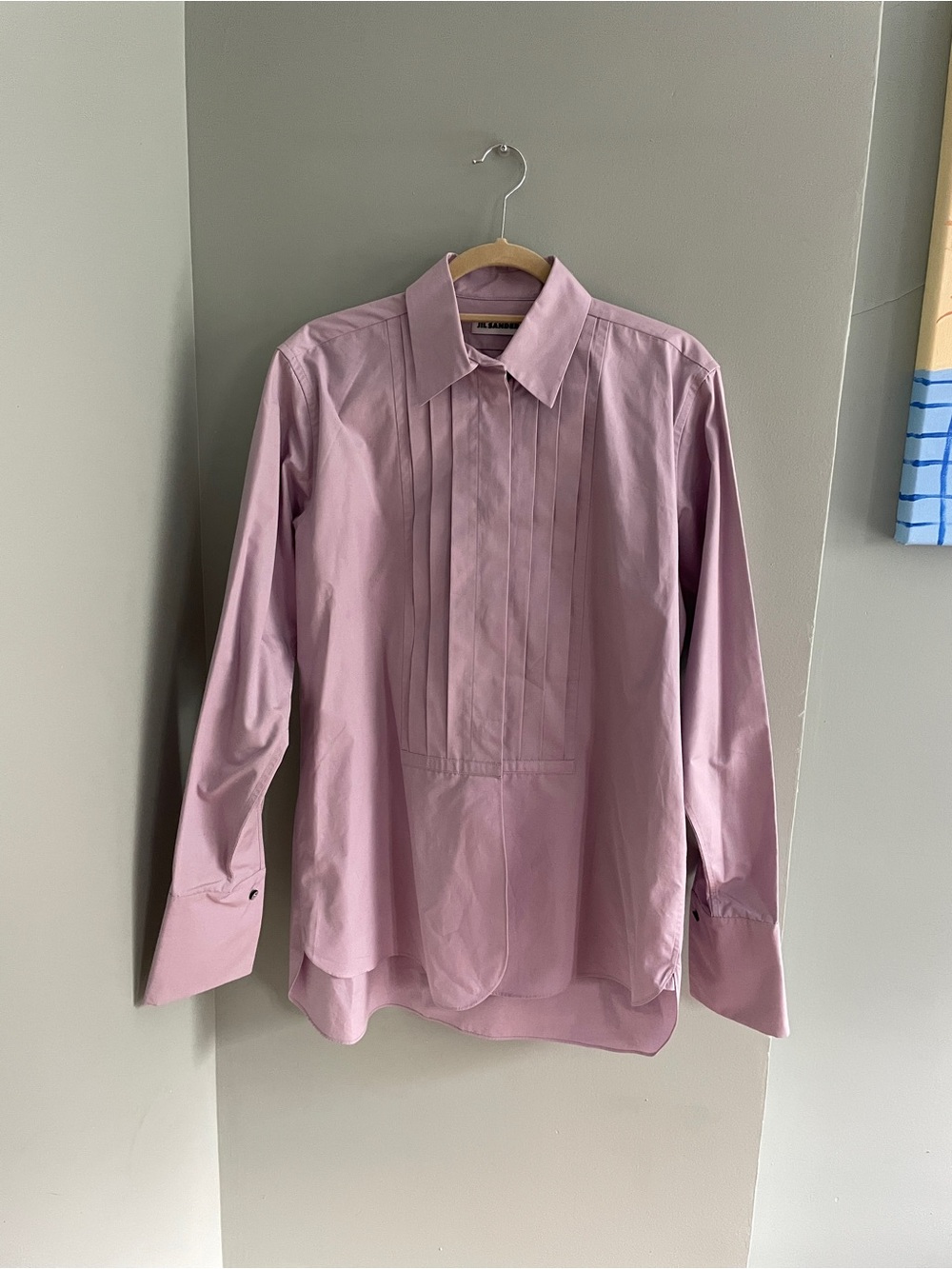 Jil Sander Lavender Poplin Pleated Front Dress Shirt